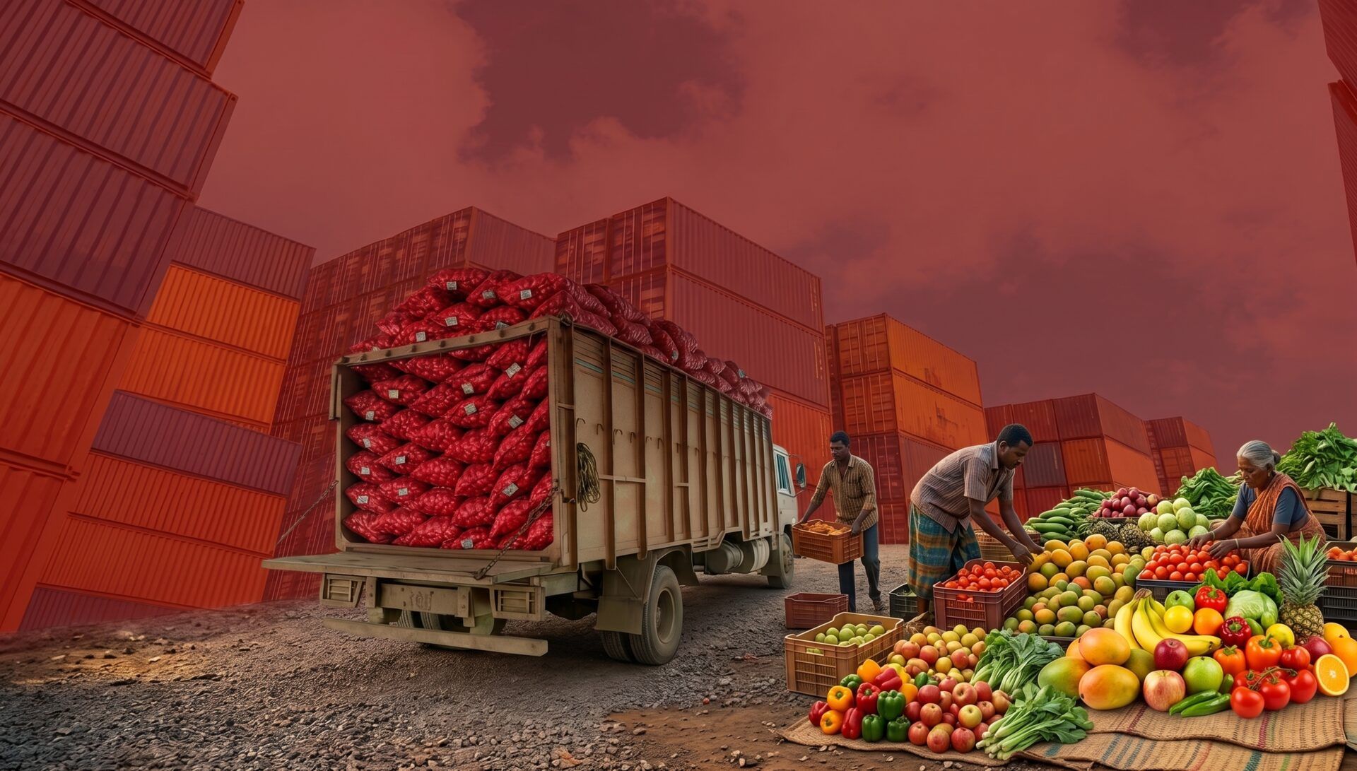 Fresh produce being prepared for export at an Indian market